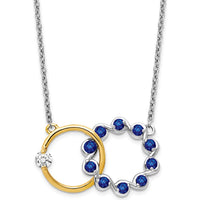 14K Two-Tone Gold Necklace with Round Sapphire and Diamond Interlocked Rings - 0.16 Carat Total Gemstone Weight by Lumare Gioia