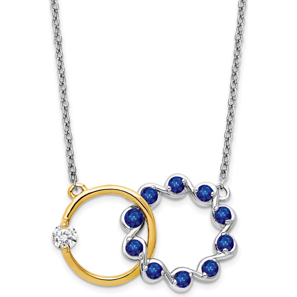14K Two-Tone Gold Necklace with Round Sapphire and Diamond Interlocked Rings - 0.16 Carat Total Gemstone Weight by Lumare Gioia