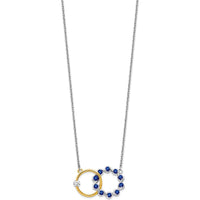 14K Two-Tone Gold Necklace with Round Sapphire and Diamond Interlocked Rings - 0.16 Carat Total Gemstone Weight by Lumare Gioia