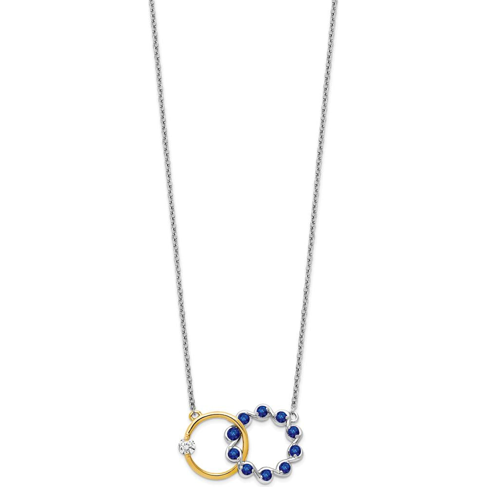 14K Two-Tone Gold Necklace with Round Sapphire and Diamond Interlocked Rings - 0.16 Carat Total Gemstone Weight by Lumare Gioia