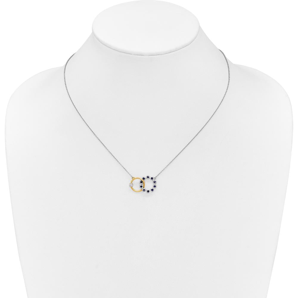 14K Two-Tone Gold Necklace with Round Sapphire and Diamond Interlocked Rings - 0.16 Carat Total Gemstone Weight by Lumare Gioia