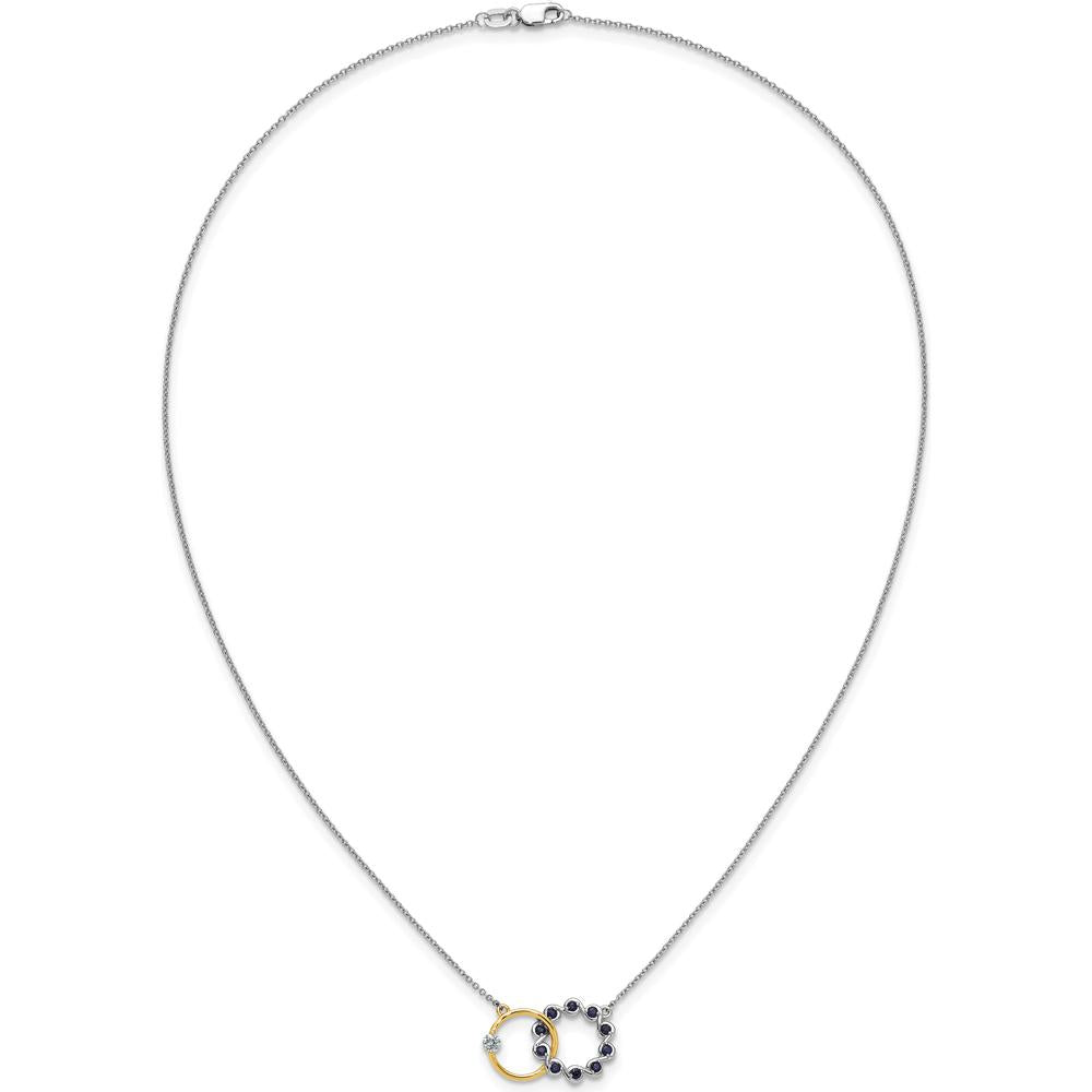 14K Two-Tone Gold Necklace with Round Sapphire and Diamond Interlocked Rings - 0.16 Carat Total Gemstone Weight by Lumare Gioia