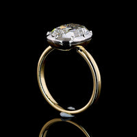 14K Two Tone Gold North-South Antique Cushion Cut Lab Diamond Solitaire Ring - 4.21 Carat Total Diamond Weight, E Color VVS2 Clarity - Covaloro Fine Jewelry