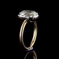 14K Two Tone Gold North-South Antique Cushion Cut Lab Diamond Solitaire Ring - 4.21 Carat Total Diamond Weight, E Color VVS2 Clarity - Covaloro Fine Jewelry