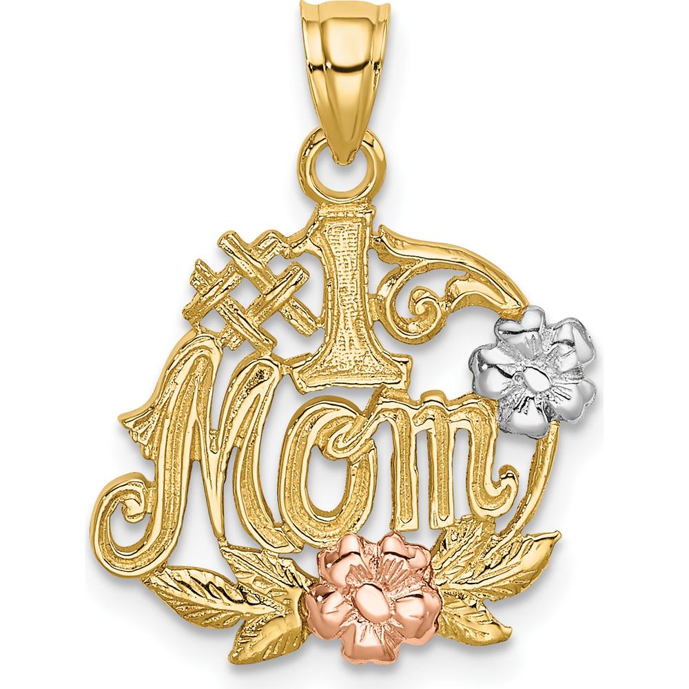 14K Two-Tone Gold "Number One Mom" Pendant with Flower Charm by Oro Pregiato