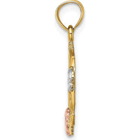 14K Two-Tone Gold "Number One Mom" Pendant with Flower Charm by Oro Pregiato