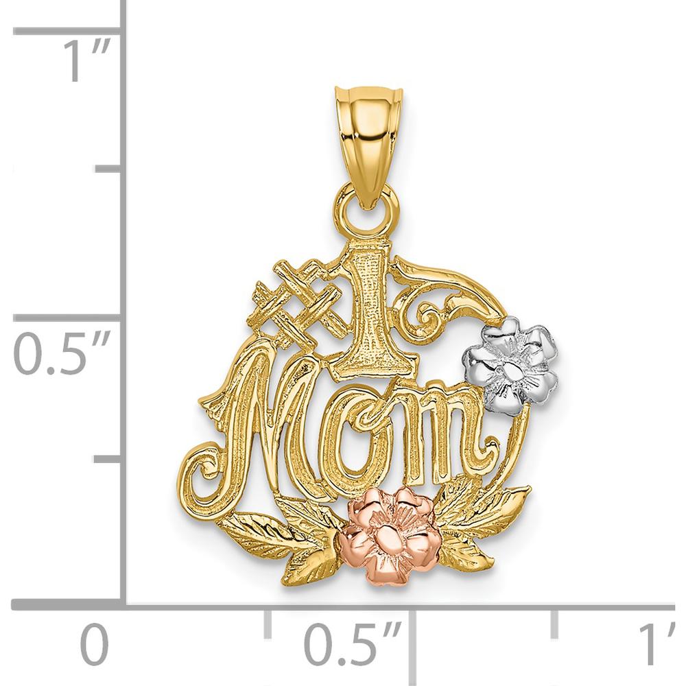 14K Two-Tone Gold "Number One Mom" Pendant with Flower Charm by Oro Pregiato