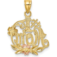 14K Two-Tone Gold "Number One Mom" Pendant with Flower Charm by Oro Pregiato
