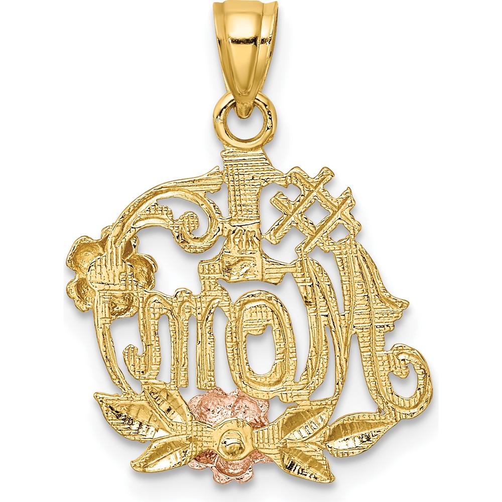 14K Two-Tone Gold "Number One Mom" Pendant with Flower Charm by Oro Pregiato