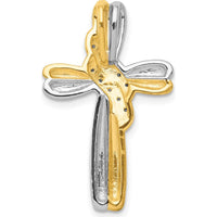 14K Two-Tone Gold Omega Slide Cross Pendant with 1/20 Carat Round Natural Diamonds by Monteluci Fine Jewelry
