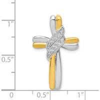 14K Two-Tone Gold Omega Slide Cross Pendant with 1/20 Carat Round Natural Diamonds by Monteluci Fine Jewelry