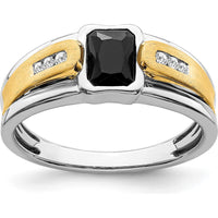 14K Two-Tone Gold Onyx and Diamond Men's Ring with Octagon Onyx and Round Diamonds - 0.77 Carat Total Onyx Weight, 0.04 Carat Total Diamond Weight by 0