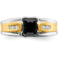 14K Two-Tone Gold Onyx and Diamond Men's Ring with Octagon Onyx and Round Diamonds - 0.77 Carat Total Onyx Weight, 0.04 Carat Total Diamond Weight by 0