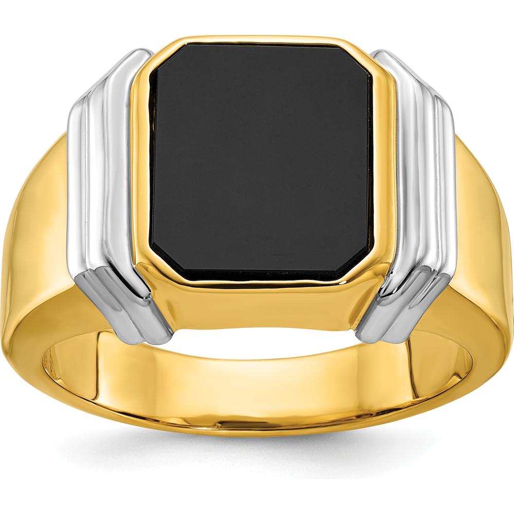 14K Two-Tone Gold Onyx Men's Ring with Geometric Design by IBGoodman