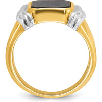 14K Two-Tone Gold Onyx Men's Ring with Geometric Design by IBGoodman