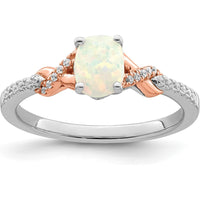 14K Two-Tone Gold Opal & Diamond Ring with 0.75 Carat Opal & 0.02 Carat Total Diamond Weight by 0
