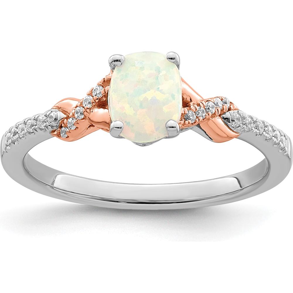 14K Two-Tone Gold Opal & Diamond Ring with 0.75 Carat Opal & 0.02 Carat Total Diamond Weight by 0