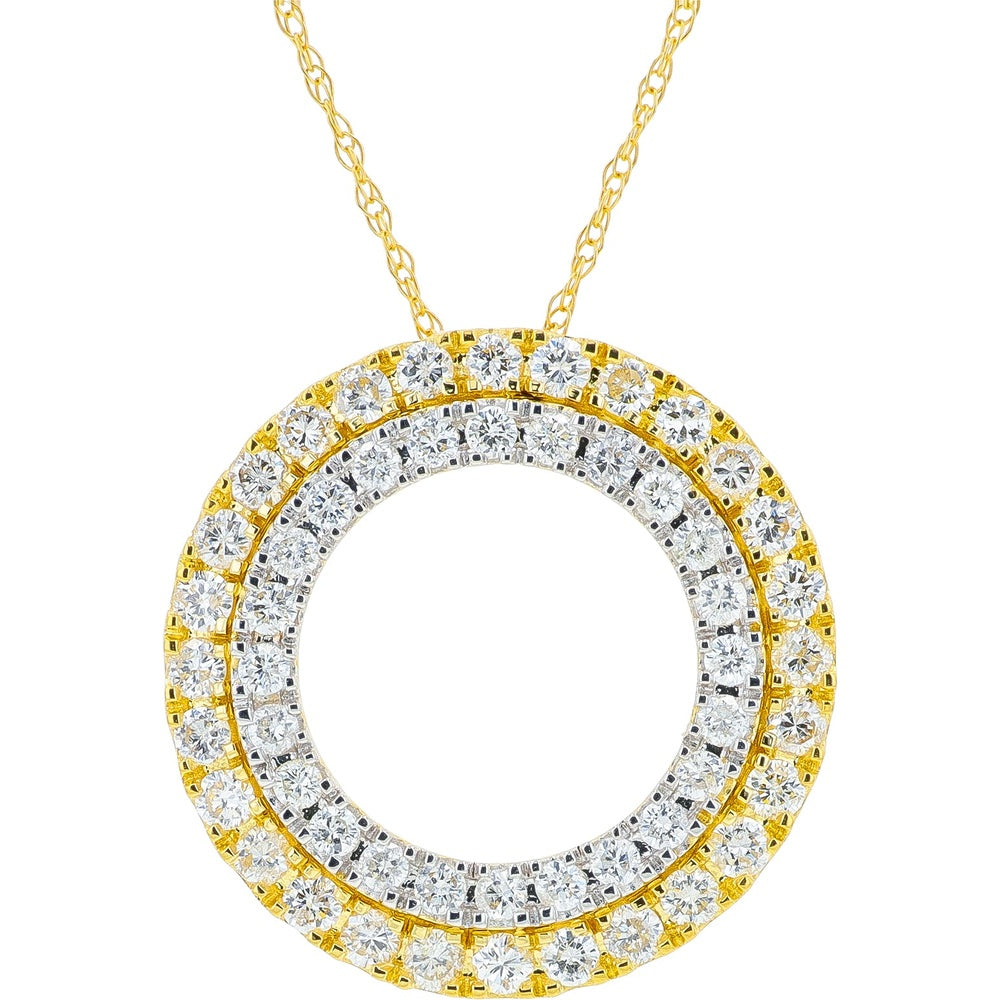 14K Two-Tone Gold Open Circle Pendant with Prong-Set Round Brilliant Diamonds - 0.75 Carat Total Diamond Weight