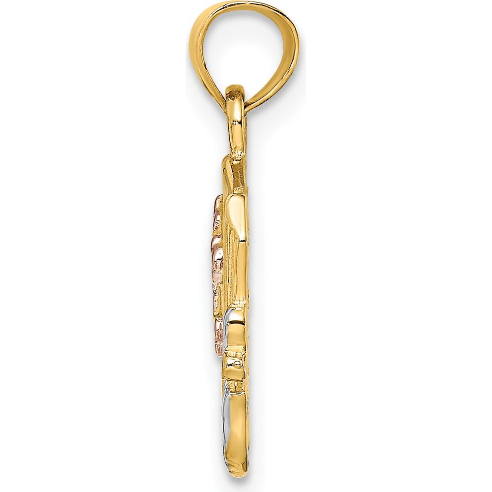 14K Two-Tone Gold Open Holy Bible with Cross Pendant Charm - 21.5mm by Oro Pregiato