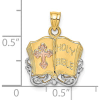 14K Two-Tone Gold Open Holy Bible with Cross Pendant Charm - 21.5mm by Oro Pregiato