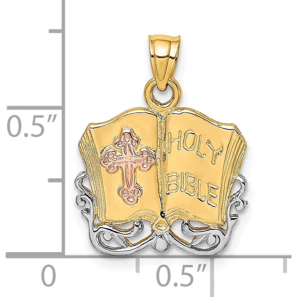 14K Two-Tone Gold Open Holy Bible with Cross Pendant Charm - 21.5mm by Oro Pregiato