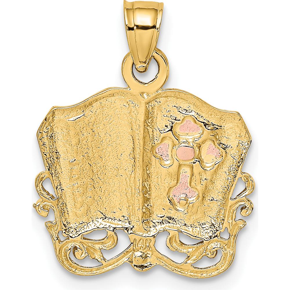14K Two-Tone Gold Open Holy Bible with Cross Pendant Charm - 21.5mm by Oro Pregiato