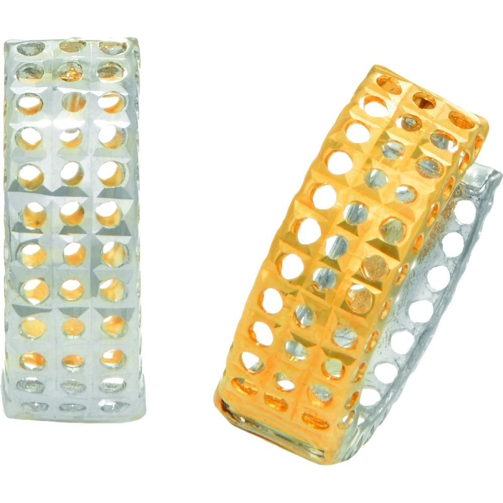 14K Two-Tone Gold Open Reversible Huggie Earrings - 4.75mm Width, Polished Finish by Orozza Fine Jewelry