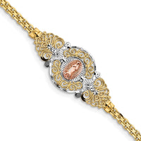 14K Two-Tone Gold Our Lady of Guadalupe Bismark Chain Bracelet - 7" Length by Oro Pregiato