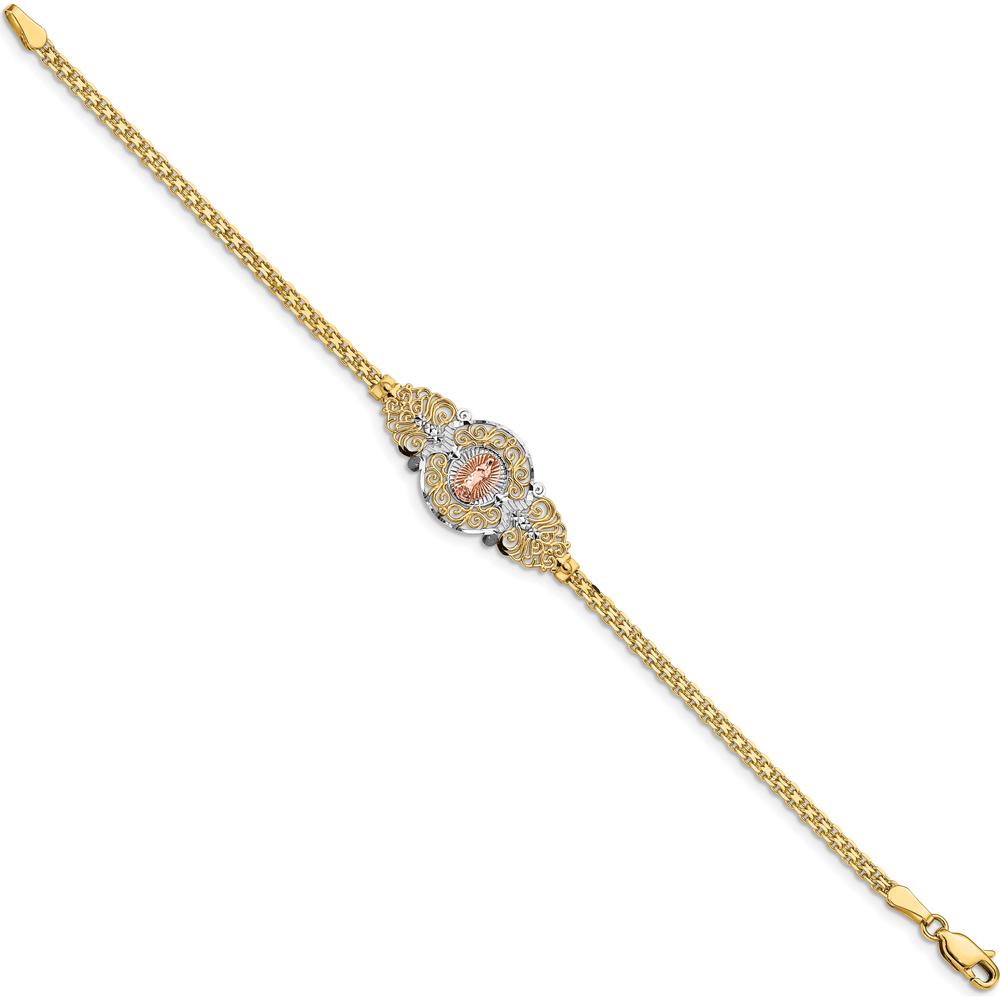 14K Two-Tone Gold Our Lady of Guadalupe Bismark Chain Bracelet - 7" Length by Oro Pregiato