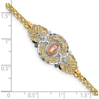 14K Two-Tone Gold Our Lady of Guadalupe Bismark Chain Bracelet - 7" Length by Oro Pregiato