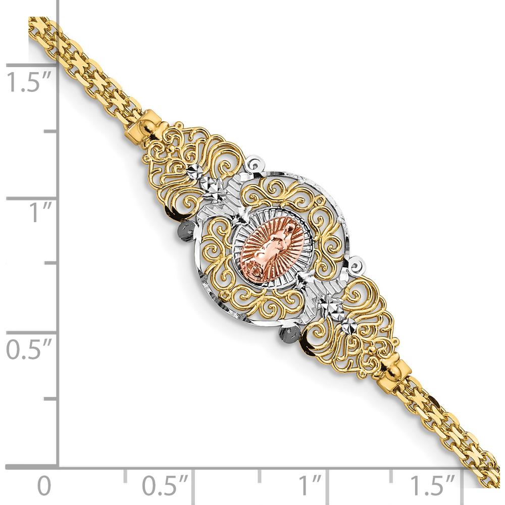14K Two-Tone Gold Our Lady of Guadalupe Bismark Chain Bracelet - 7" Length by Oro Pregiato