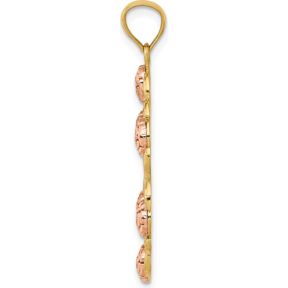 14K Two-Tone Gold Our Lady Of Guadalupe Oval Pendant with Rhodium Accents and Diamond-Cut Flower Detailing by Oro Pregiato