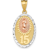14K Two-Tone Gold Our Lady of Guadalupe Oval Pendant with Textured Finish by Oro Pregiato