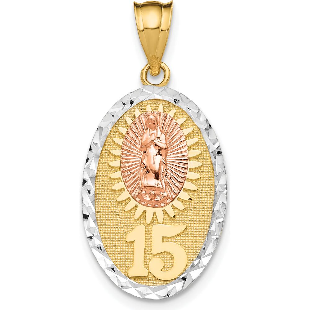14K Two-Tone Gold Our Lady of Guadalupe Oval Pendant with Textured Finish by Oro Pregiato