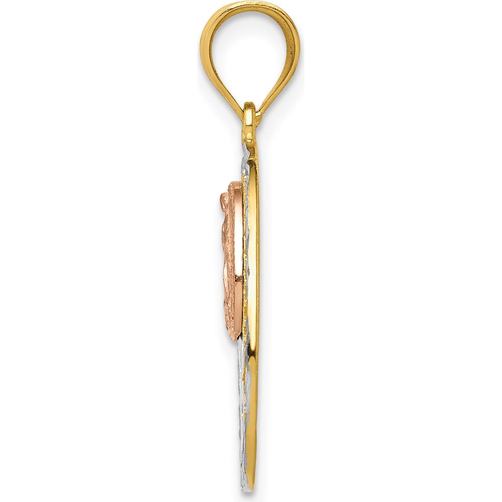 14K Two-Tone Gold Our Lady of Guadalupe Oval Pendant with Textured Finish by Oro Pregiato
