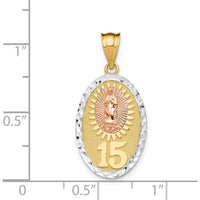 14K Two-Tone Gold Our Lady of Guadalupe Oval Pendant with Textured Finish by Oro Pregiato