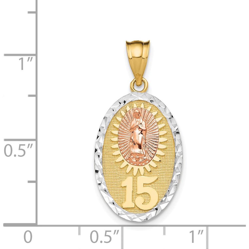 14K Two-Tone Gold Our Lady of Guadalupe Oval Pendant with Textured Finish by Oro Pregiato