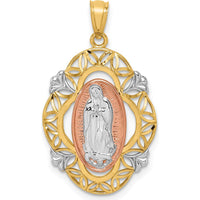 14K Two-Tone Gold Our Lady of Guadalupe Pendant with White Rhodium Accents - 29.2mm Length by Oro Pregiato