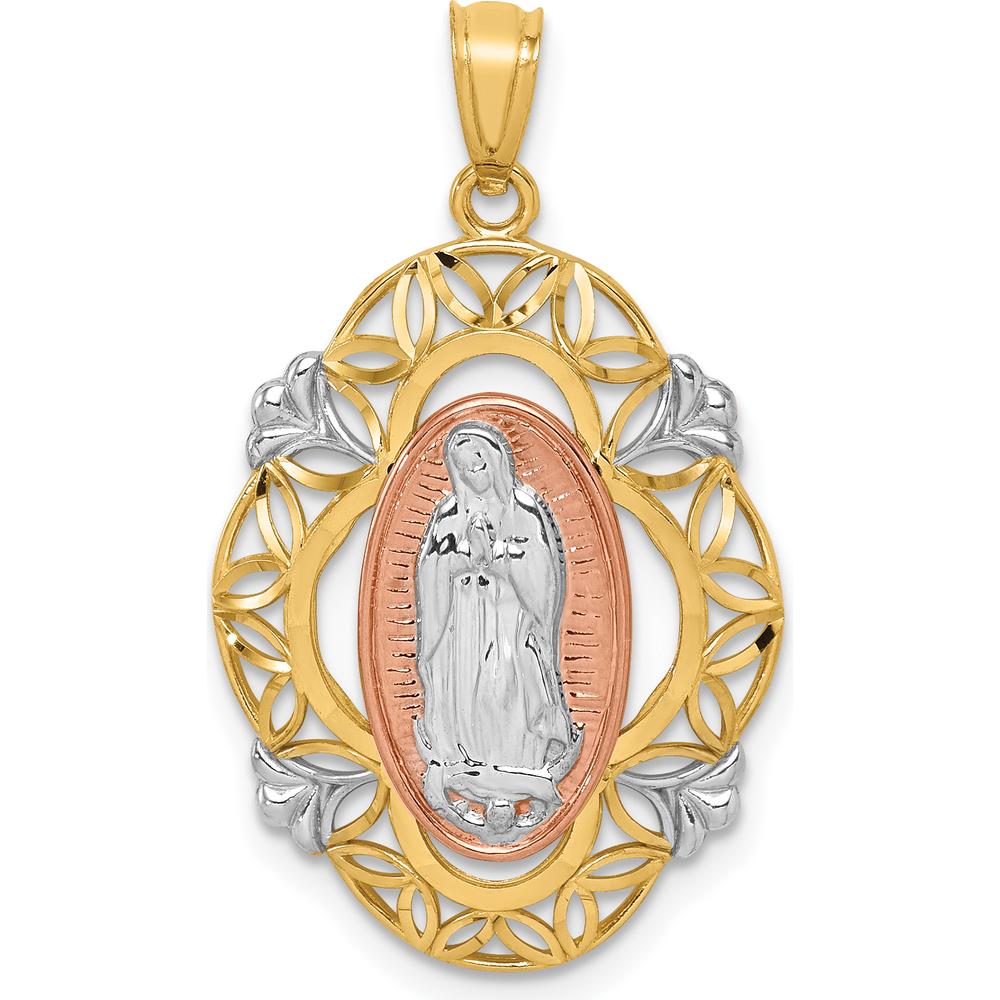 14K Two-Tone Gold Our Lady of Guadalupe Pendant with White Rhodium Accents - 29.2mm Length by Oro Pregiato