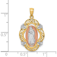 14K Two-Tone Gold Our Lady of Guadalupe Pendant with White Rhodium Accents - 29.2mm Length by Oro Pregiato