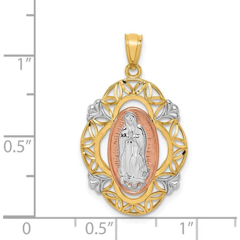 14K Two-Tone Gold Our Lady of Guadalupe Pendant with White Rhodium Acc ...