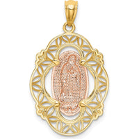 14K Two-Tone Gold Our Lady of Guadalupe Pendant with White Rhodium Accents - 29.2mm Length by Oro Pregiato