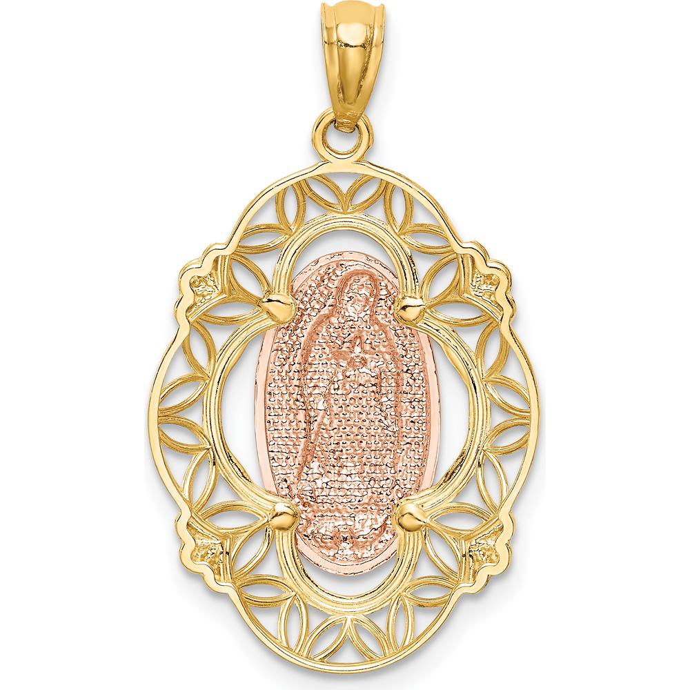 14K Two-Tone Gold Our Lady of Guadalupe Pendant with White Rhodium Accents - 29.2mm Length by Oro Pregiato