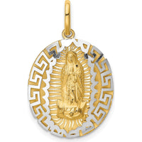 14K Two-Tone Gold Our Lady Of Guadalupe Semi-Solid Oval Pendant - 22mm by Oro Pregiato