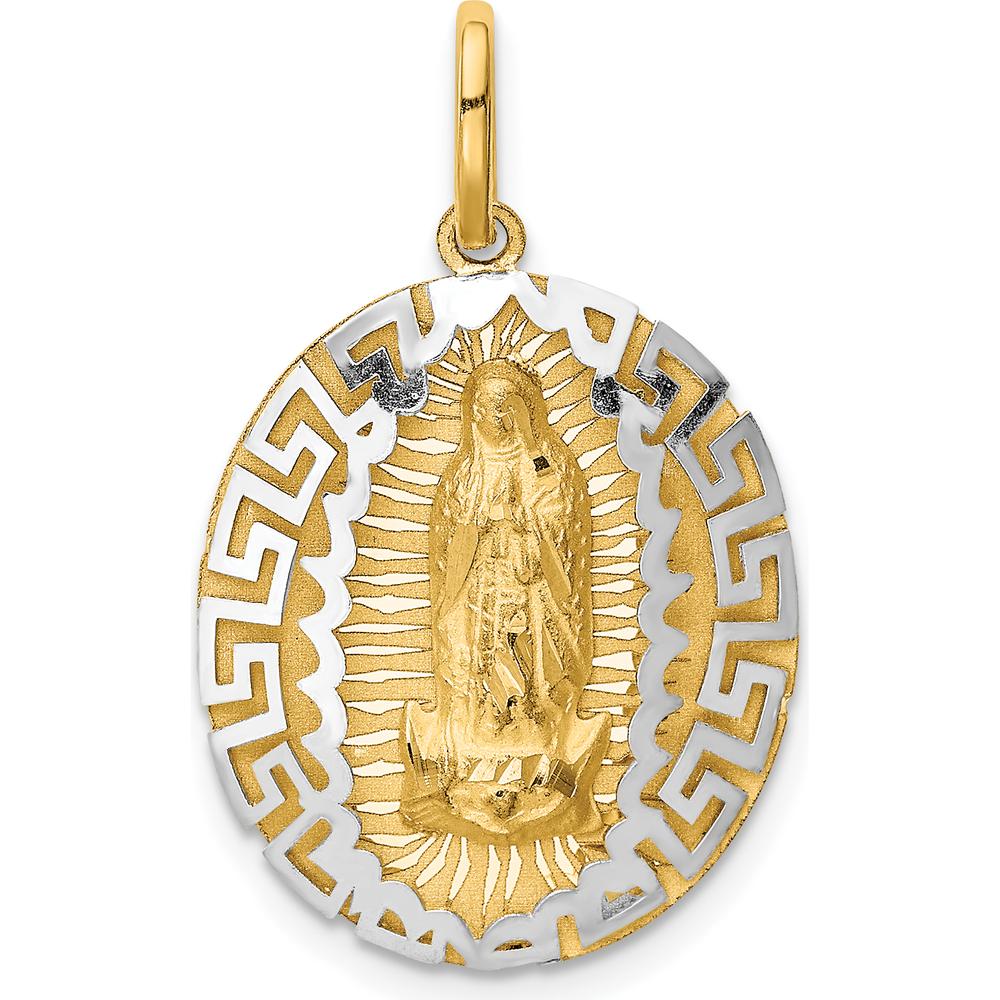 14K Two-Tone Gold Our Lady Of Guadalupe Semi-Solid Oval Pendant - 22mm by Oro Pregiato