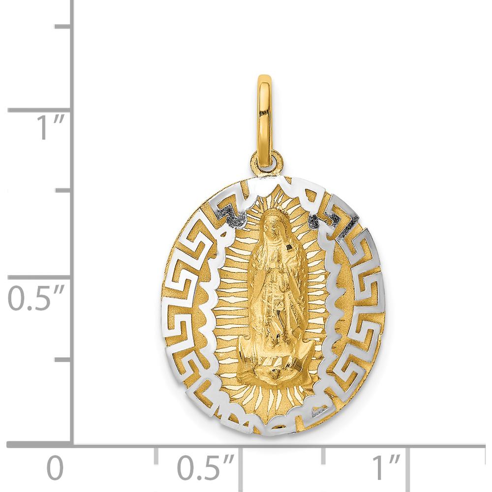 14K Two-Tone Gold Our Lady Of Guadalupe Semi-Solid Oval Pendant - 22mm by Oro Pregiato