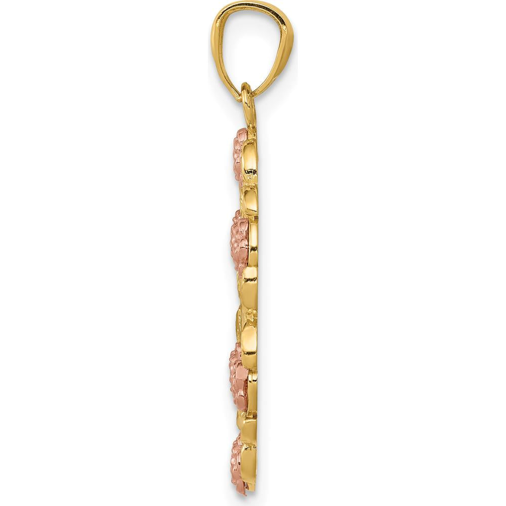 14K Two-Tone Gold Our Lady of Guadalupe with Diamond-Cut Floral Pendant by Oro Pregiato