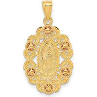 14K Two-Tone Gold Our Lady of Guadalupe with Diamond-Cut Floral Pendant by Oro Pregiato