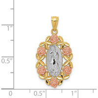14K Two-Tone Gold Our Lady of Guadalupe with Diamond-Cut Floral Pendant by Oro Pregiato