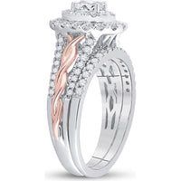 14K Two-Tone Gold Oval Diamond Bridal Wedding Ring Set - 1 Carat Total Diamond Weight